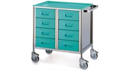 8 DRAWERS TROLLEY MADE OF STAINLESS STEEL TOP AND DRAWERS MADE OF ABS