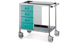 STAINLESS STEEL TROLLEY WITH 4 DRAWERS AND TWO SHELVES