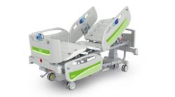 THEOS ELECTRIC BED,HEIGHT ADJ. ON COLUMNS,SPLIT SIDE RAILS W/ INTEGRATED CONTROLS,5° WHEEL,FOOT CONT